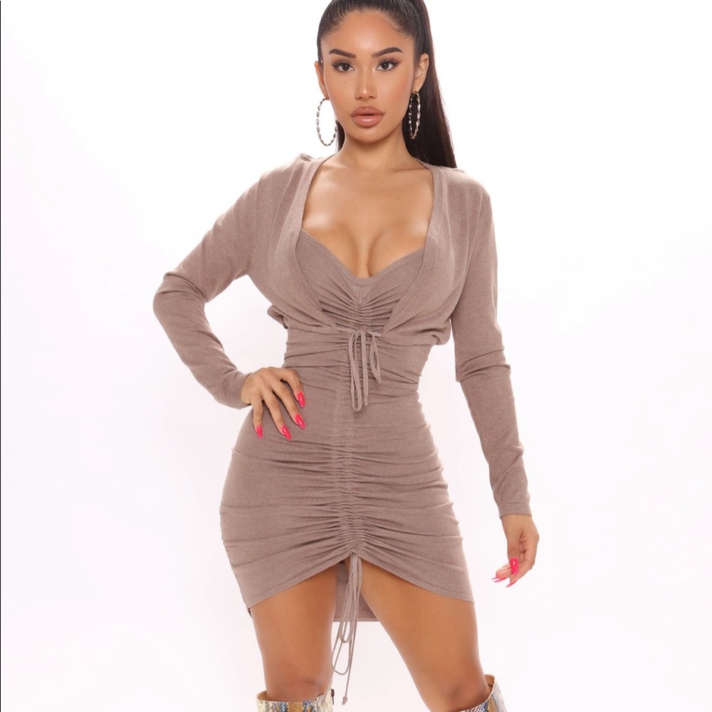 Blaire Ruched Mini Dress Set - Brown